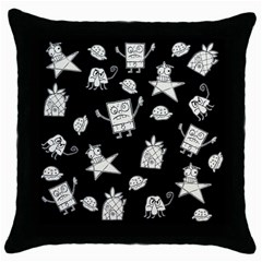 Doodle Bob Pattern Throw Pillow Case (black) by Valentinaart