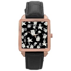 Doodle Bob Pattern Rose Gold Leather Watch  by Valentinaart