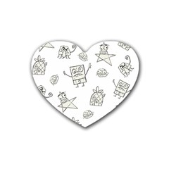 Doodle Bob Pattern Rubber Coaster (heart)  by Valentinaart