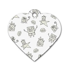 Doodle Bob Pattern Dog Tag Heart (one Side) by Valentinaart