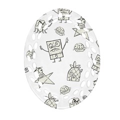 Doodle Bob Pattern Oval Filigree Ornament (two Sides) by Valentinaart