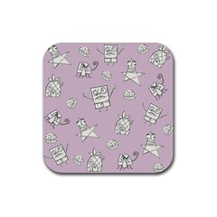 Doodle Bob Pattern Rubber Coaster (square)  by Valentinaart