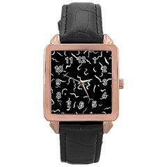 Scribbles Lines Drawing Picture Rose Gold Leather Watch  by Simbadda