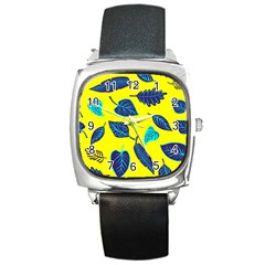 Leaves Pattern Picture Detail Square Metal Watch by Simbadda