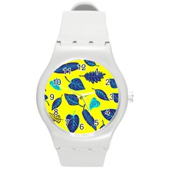 Leaves Pattern Picture Detail Round Plastic Sport Watch (m) by Simbadda