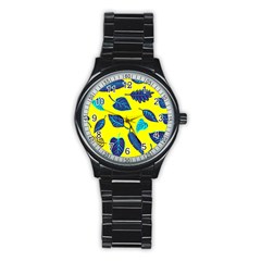 Leaves Pattern Picture Detail Stainless Steel Round Watch by Simbadda