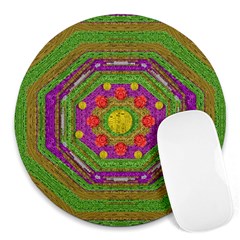 Flowers In Rainbows For Ornate Joy Round Mousepads by pepitasart