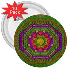 Flowers In Rainbows For Ornate Joy 3  Buttons (10 Pack)  by pepitasart