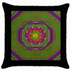 Flowers In Rainbows For Ornate Joy Throw Pillow Case (black) by pepitasart