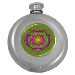 Flowers In Rainbows For Ornate Joy Round Hip Flask (5 Oz) by pepitasart