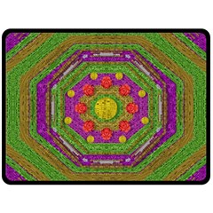 Flowers In Rainbows For Ornate Joy Fleece Blanket (large)  by pepitasart