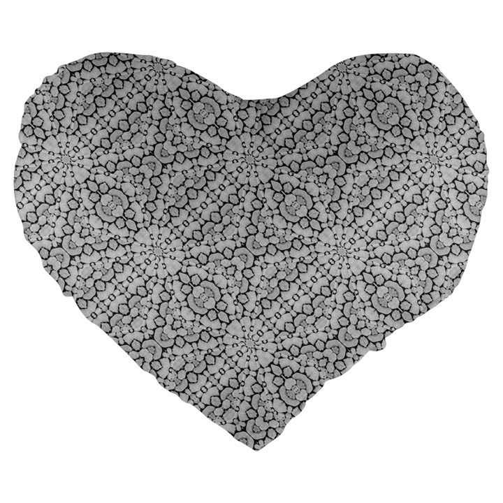 Geometric Grey Print Pattern Large 19  Premium Flano Heart Shape Cushions