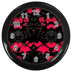 Pink Floral Pattern By Flipstylez Designs Wall Clock (black) by flipstylezfashionsLLC