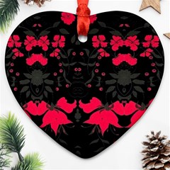 Pink Floral Pattern By Flipstylez Designs Heart Ornament (two Sides)