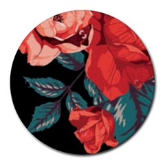 Bed Of Bright Red Roses By Flipstylez Designs Round Mousepads by flipstylezfashionsLLC