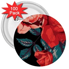 Bed Of Bright Red Roses By Flipstylez Designs 3  Buttons (100 Pack)  by flipstylezfashionsLLC