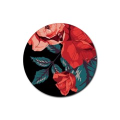 Bed Of Bright Red Roses By Flipstylez Designs Rubber Round Coaster (4 Pack)  by flipstylezfashionsLLC