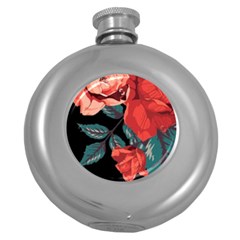 Bed Of Bright Red Roses By Flipstylez Designs Round Hip Flask (5 Oz) by flipstylezfashionsLLC