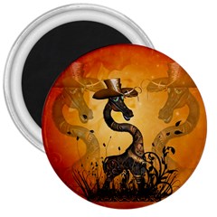 Funny Steampunk Giraffe With Hat 3  Magnets by FantasyWorld7