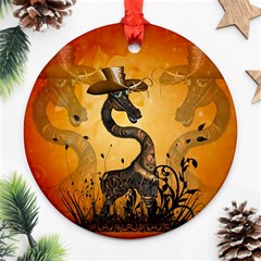 Funny Steampunk Giraffe With Hat Ornament (round) by FantasyWorld7