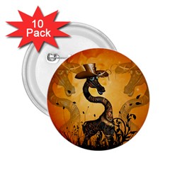 Funny Steampunk Giraffe With Hat 2 25  Buttons (10 Pack)  by FantasyWorld7