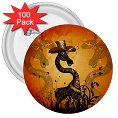 Funny Steampunk Giraffe With Hat 3  Buttons (100 Pack)  by FantasyWorld7