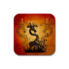 Funny Steampunk Giraffe With Hat Rubber Square Coaster (4 Pack)  by FantasyWorld7