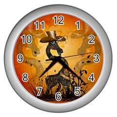 Funny Steampunk Giraffe With Hat Wall Clock (silver) by FantasyWorld7