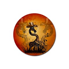 Funny Steampunk Giraffe With Hat Rubber Round Coaster (4 Pack)  by FantasyWorld7