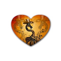 Funny Steampunk Giraffe With Hat Heart Coaster (4 Pack)  by FantasyWorld7