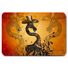 Funny Steampunk Giraffe With Hat Large Doormat  by FantasyWorld7