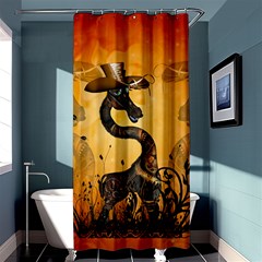 Funny Steampunk Giraffe With Hat Shower Curtain 36  X 72  (stall)  by FantasyWorld7