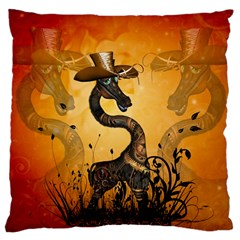 Funny Steampunk Giraffe With Hat Large Cushion Case (one Side) by FantasyWorld7