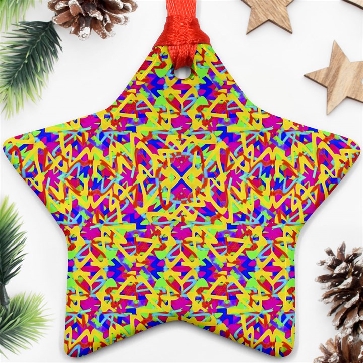 Multicolored Linear Pattern Design Star Ornament (Two Sides)