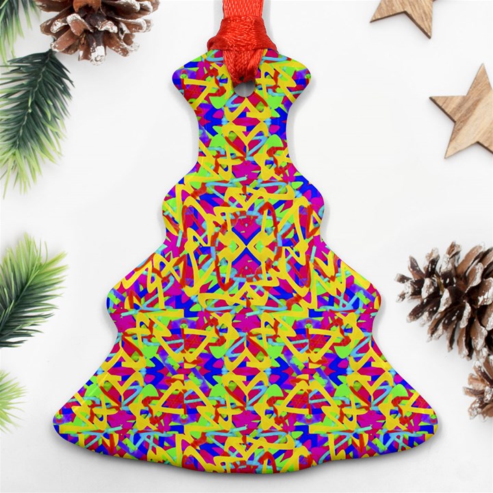 Multicolored Linear Pattern Design Christmas Tree Ornament (Two Sides)