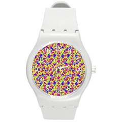 Multicolored Linear Pattern Design Round Plastic Sport Watch (m) by dflcprints