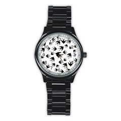 Vintage Birds Pattern Stainless Steel Round Watch by Valentinaart