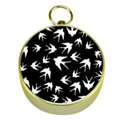 Birds Pattern Gold Compasses by Valentinaart