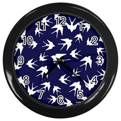 Birds Pattern Wall Clock (black) by Valentinaart