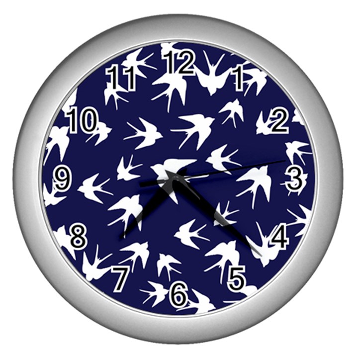 Birds pattern Wall Clock (Silver)