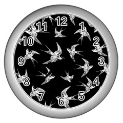 Birds Pattern Wall Clock (silver) by Valentinaart