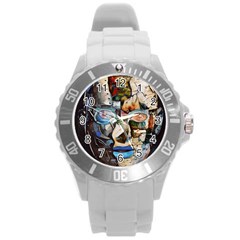 Robot Cyborg Cyberpunk Automation Round Plastic Sport Watch (l) by Simbadda