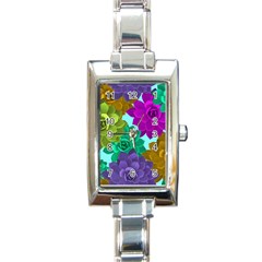 Flowers Stamping Pattern Reason Rectangle Italian Charm Watch by Simbadda