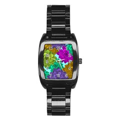 Flowers Stamping Pattern Reason Stainless Steel Barrel Watch by Simbadda