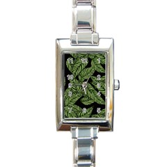 Leaves Black Background Pattern Rectangle Italian Charm Watch by Simbadda