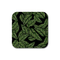 Leaves Black Background Pattern Rubber Square Coaster (4 Pack)  by Simbadda