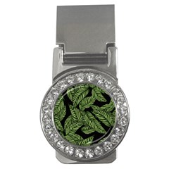 Leaves Black Background Pattern Money Clips (cz)  by Simbadda