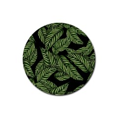 Leaves Black Background Pattern Rubber Coaster (round)  by Simbadda