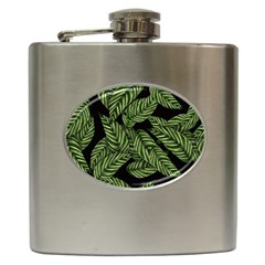 Leaves Black Background Pattern Hip Flask (6 Oz) by Simbadda