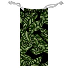 Leaves Black Background Pattern Jewelry Bag by Simbadda